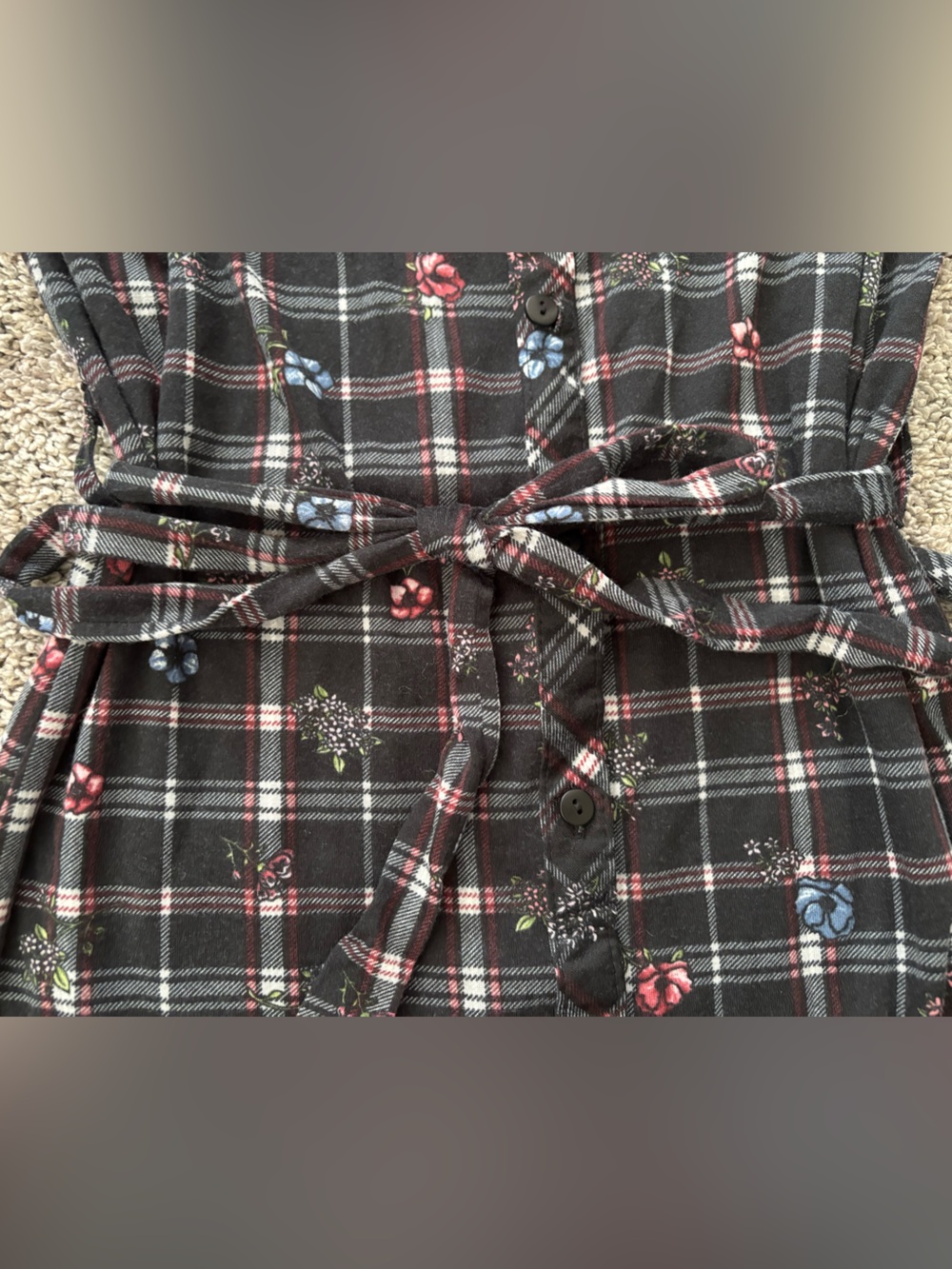 Passport Plaid Floral Dark Cottagecore Tie Waist Button Tunic Shirt/Dress Size S - Picture 6 of 11